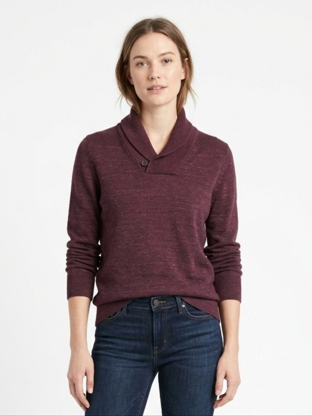 Banana Republic 100% Cotton Burgundy Shawl Collar Pullover Sweater Maroon XL Top
